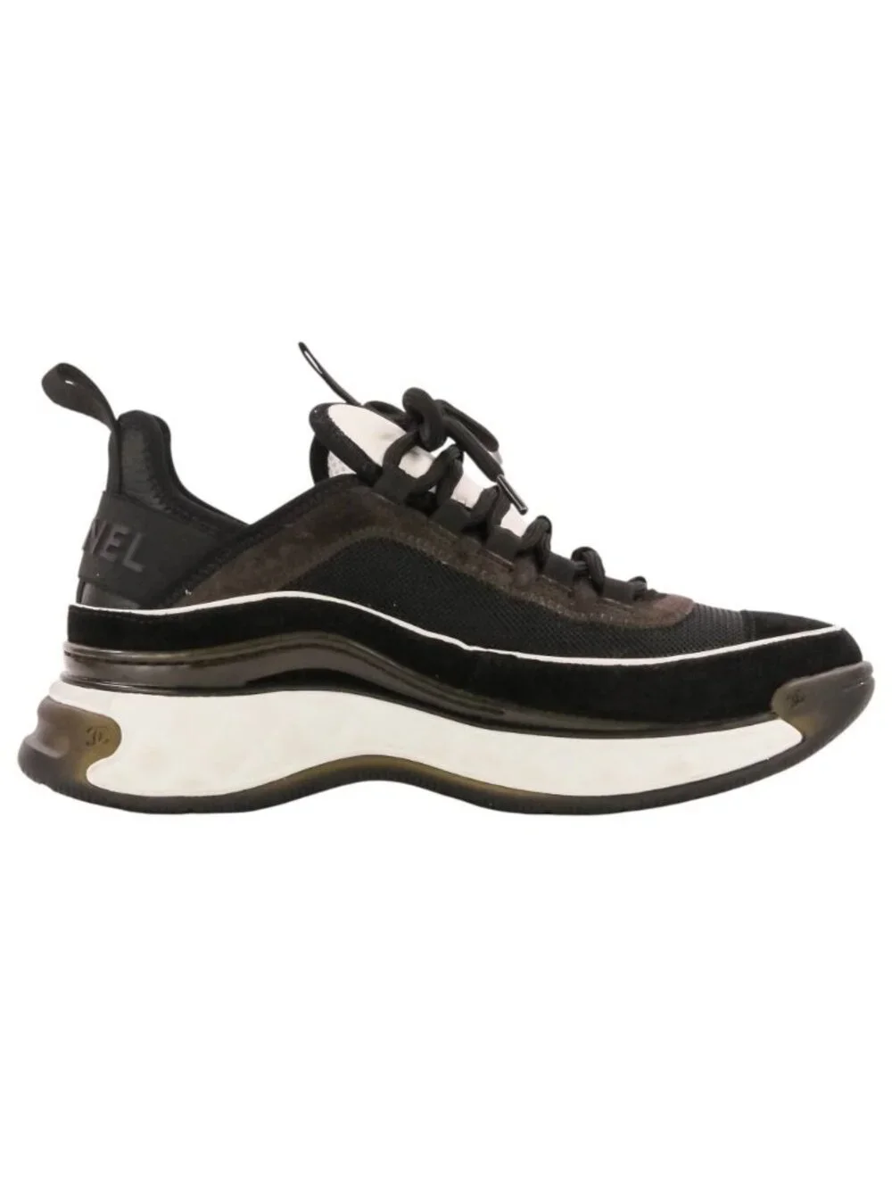 Chanel CC Logo Suede Mesh Sneakers Black Brown
